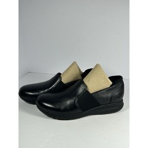 Clarks Unstructured Shoes Women's 10 Black Leather Slip On Comfort Loafers